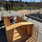 Muestra del montaje del pabellón de madera instalado en Madrid.