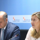 La consejera de Economía y Hacienda, Pilar del Olmo, y el director general de Presupuestos y Estadística, José Armando Baeta, presentan los datos de la contabilidad regional del segundo trimestre de 2016.-ICAL