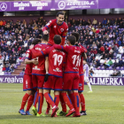 Los jugadores del Numancia celebran la victoria lograda el pasado domingo en Valladolid.-Área 11