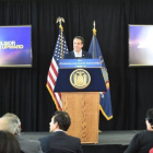 El gobernador de Nueva York Andrew Cuomo, donde aparece mientras habla durante un acto para anunciar su lucha en contra del MS-13 en Long Island.-OFICINA GOBERNADOR ANDREW CUOMO
