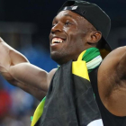 Bolt celebra su noveno oro olímpico, el de los 4x100 metros con Jamaica.-REUTERS / KAI PFAFFENBACH
