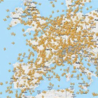 Aviones que sobrevolaban parte de Europa ayer a las seis de la tarde según la web de Flightradar.-Foto: FLIGHTRADAR