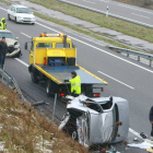 Imagen del último accidente ocurrido entre dos vehículos en la autovía A6 en la localidad de San Román de Bembibre (León)-Ical