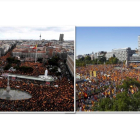 A la izquierda, una imagen de la manifestación de este domingo. A la derecha, la concentración del 2017.-