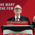 El líder del Partido Laborista, Jeremy Corbyn, durante un mitin en Londres este martes-EFE