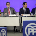 Mariano Rajoy, Maria Dolores de Cospedal, Javier Arenas , Andrea Levy y Fernando Martinez-Maillo este lunes durante la reunion del Comite Ejecutivo del Partido Popular.-