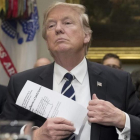 El presidente de Estados Unidos, Donald Trump, durante una reunión en la Sala Roosevelt de la Casa Blanca en Washington.-