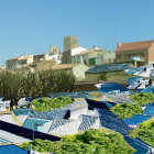 Recreación del complejo con los paneles solares en los tejados.-AFAL