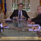 Mariano Rajoy y los dirigentes de CCOO, UGT, CEOE y CEPYME en la última reunión en La Moncloa.-DAVID CASTRO