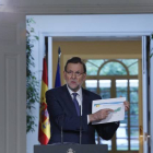 Rajoy hace balance de la evolución de la economía, este viernes en la Moncloa.-Foto: JUAN MANUEL PRATS