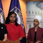 Alexandria Ocasio-Cortez, Ayanna Pressley, Rashida Tlaib e Ilhan Omar, durante una rueda de prensa en el Capitol, en Washington.-AFP / ALEX WROBLEWSKI