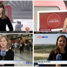 Presentadoras y reporteras de TVE vestidas de negro en protesta contra el control gubernamental de la televisión estatal.-/ TVE