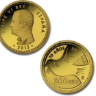 La moneda de 4 escudos de oro, valorada en 200 euros, con la efigie del rey Felipe VI.-