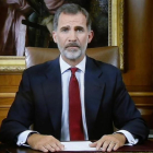 Imagen del mensaje televisado del Rey Felipe VI el 3 de octubre, tras la celebración del referéndum independentista en Cataluña-J P GANDUL / EFE