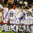 El Numancia festeja el gol ante el Lugo, ayer.-AREA 11