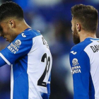 Diego Reyes y David López lamentan una ocasión fallada.-EFE / ALEJANDRO GARCÍA