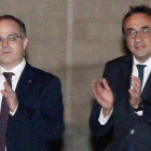 Jordi Turull y Josep Rull, a su salida de la prisión de Estremera.-VICTOR LERENA (EFE)