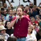 El candidato a la presidencia del Gobierno por Unidas Podemos, Pablo Iglesias, en un acto celebrado este lunes en Palma-JAIME REINA (AFP)