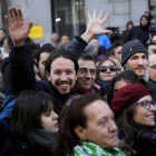 Pablo Iglesias, junto a Juan Carlos Monedero, en la Marcha del Cambio, este sábado en Madrid.-Foto: JOSÉ LUIS ROCA