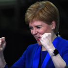 Nicola Sturgeon celebra el triunfo del SNP en las elecciones británicas.-AFP