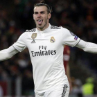 Bale celebra su gol en Roma.-