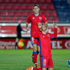 Celebración de un gol del Numancia en el partido de Copa contra el Lorca.