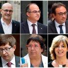 Jordi Turull, Josep Rull, Carles Mundó, Dolores Bassa y Meritxell Borrás, izquierda a derecha y de arriba a abajo, a quienes el juez del Tribunal Supremo Pablo Llarena ha decido dejar en libertad bajo fianza de 100.000 euros.-EFE