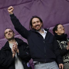 El líder de Podemos, Pablo Iglesias, tras el mitin pronunciado el pasado domingo en la Puerta del Sol.-Foto: AP / DANIEL OCHOA DE OLZA