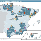 Este es el mapa de la Segunda División, con los rivales con los que se encontrará el Numancia en el curso 2017-2018.-