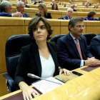 Soraya Sáenz de Santamaría, en la comisión del Senado, poco antes de defender las medidas del 155.-JUAN MANUEL PRATS