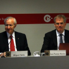 El presidente de la Cámara de Comercio, Miquel Valls (izquierda), y el jefe de Estudios Económicos, Joan Ramon Rovira, este miércoles.-ACN / POL SOLÀ