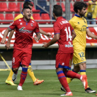 El Numancia lograba ante el Alcorcón su primer gol del curso en un partido que mereció ganar.-Valentín Guisande