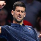 Djokovic celebra su truinfo ante Thiem en el estreno del Masters.-EFE / ANDY RAIN