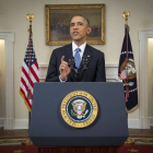 El presidente de los Estados Unidos, Barack Obama, durante el discurso de este miércoles.-Foto: DOUG MILLS / AFP