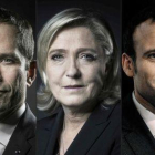 De izquierda a derecha, los candidatos al Elíseo: Fillon, Hamon, Le Pen, Macron y Mélenchon.-AFP / JOEL SAGET