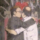Beso entre Xavier Domènech y Miquel Iceta, obra del artista urbano Tvboy.-TVBOY