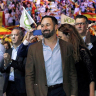 El presidente de Vox  Santiago Abascal durante el acto que la formacion celebra hoy en el Palacio de Vistalegre de Madrid.-