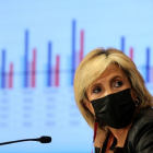 La consejera de Sanidad, Verónica Casado, durante la rueda de prensa telemática para informar de la situación del covid-19 en Castilla y León. ICAL