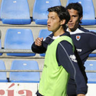Héctor Ladero durante un entrenamiento de hace dos temporadas con la primera plantilla rojilla. / VALENTÍN GUISANDE-
