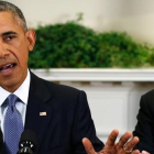 Obama habla junto al vicepresidente Joe Biden, en la Casa Blanca, este jueves.-REUTERS / JONATHAN ERNST