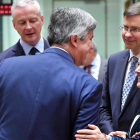 La ministra Nadia Calviño con varios de sus homólogos en el Eurogrupo.-AFP