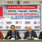 Vicente Andrés y Faustino Temprano, acompañados por otros cargos de ambos sindicatos.-- ICAL