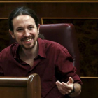 Pablo Iglesias, en el Congreso de los Diputados el viernes, durante la segunda jornada de la investidura de Pedro Sánchez.-REUTERS / JUAN MEDINA
