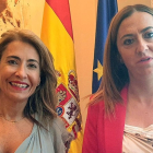 La ministra de Transportes, Raquel Sánchez, junto a la delegada del Gobierno en Castilla y León, Virginia Barcones. ICAL