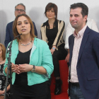 El secretario general de PSOE de Castilla y León, Luis Tudanca, y la candidata a la Alcaldía de Palencia, Miríam Andrés-Ical