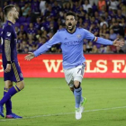 David Villa celebra un gol a Orlando City en la liga estadounidense.-AP