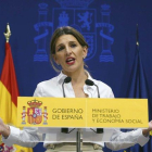 La ministra de Trabajo, Yolanda Díaz, en una rueda de prensa.-DAVID CASTRO