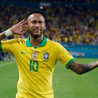 Neymar celebra su tanto ante Colombia.-AFP / RHONA WISE