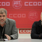 Unai Sordo (izquierda) y Pepe Álvarez (derecha), presiden la reunión de las ejecutivas de CCOO y UGT, celebrada hoy.-JOSE LUIS ROCA