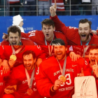 Los jugadores rusos celebran la medalla de oro conquistada ante Alemania.-/ EFE